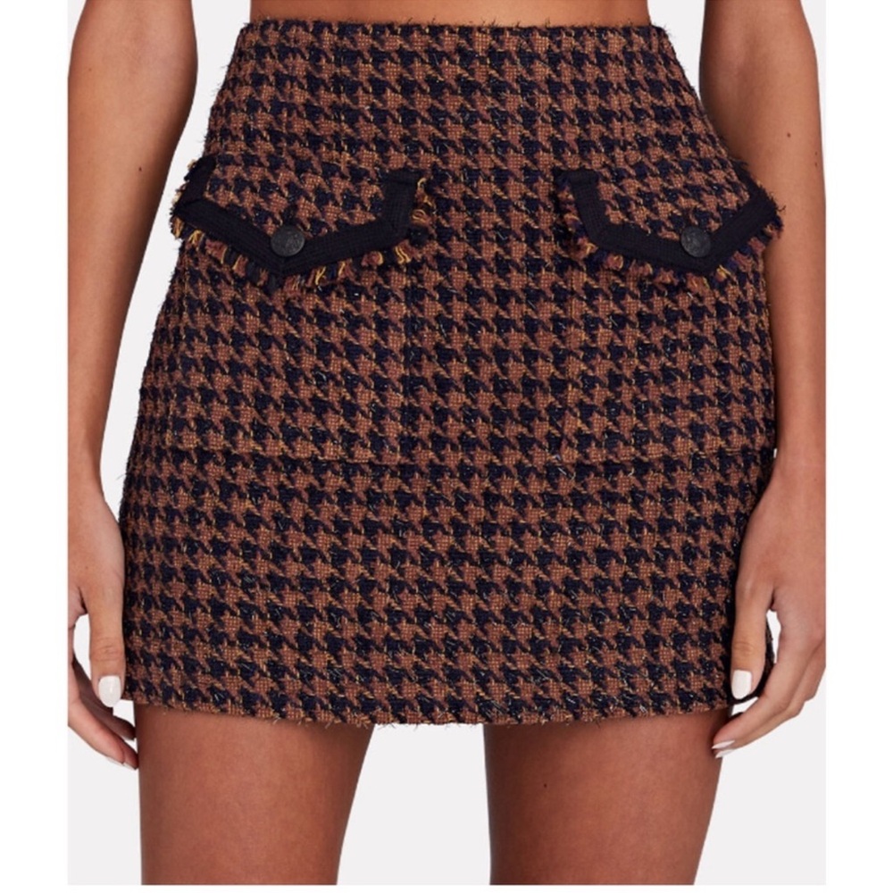 Veronica Beard Andriel Houndstooth Mini Skirt - Size 8 Black and Brown